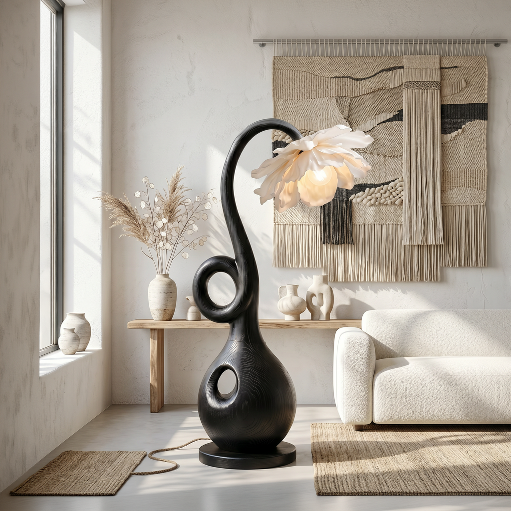 Contemporary Floor Lamp With Organic Sculptural Base And Blooming Flower Design - view 3