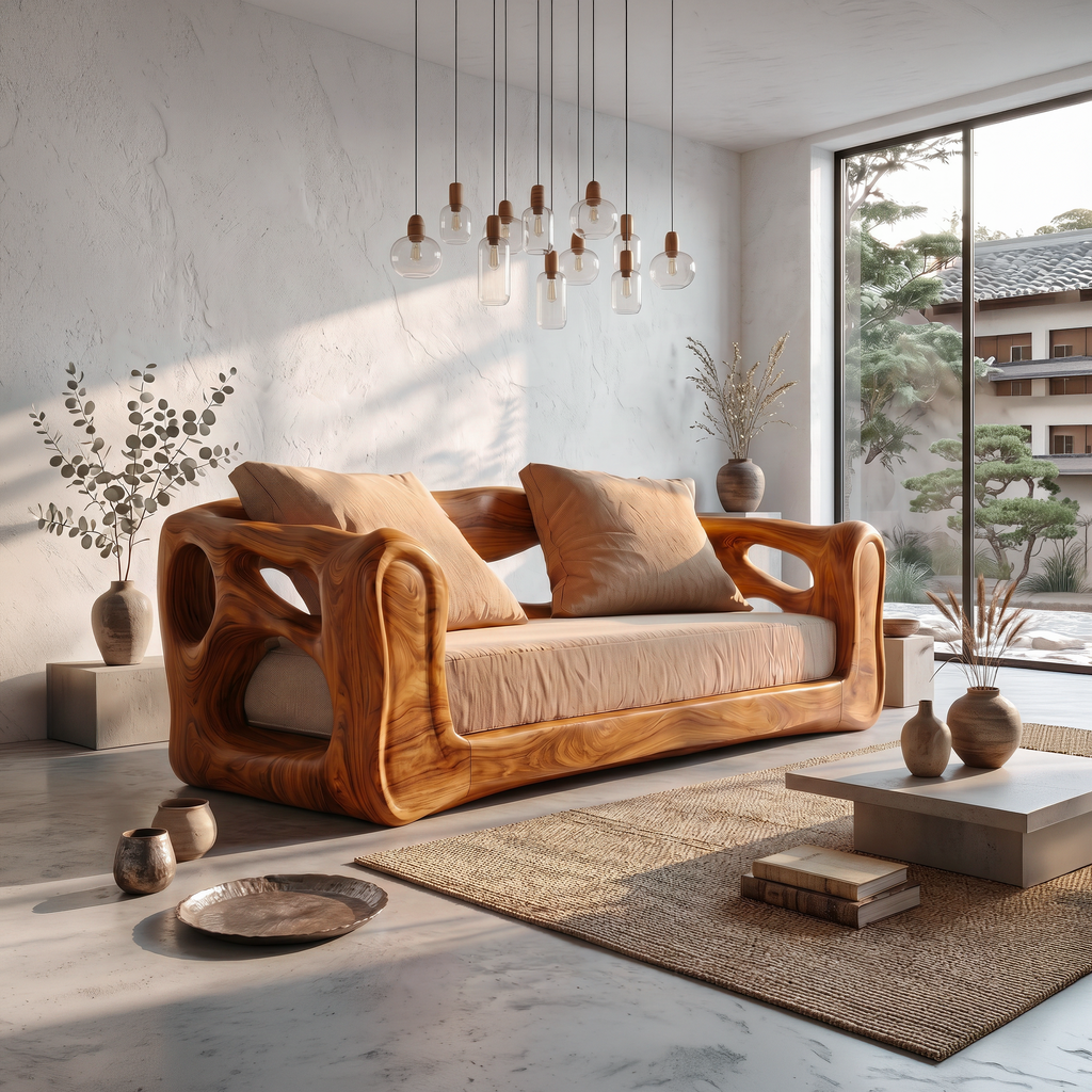 Contemporary Sofa Frame With Organic Flowing Wood Design For Living Room - view 3
