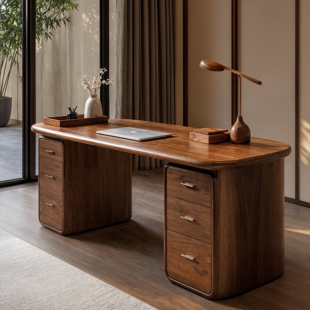 Contemporary Wood Desk With Built In Drawers For Home Office - view 3