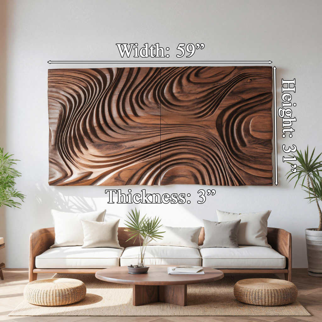 Abstract Sculptural Wood Wall Art With Carved Wave Patterns For Living Room Or Bedroom - view 6