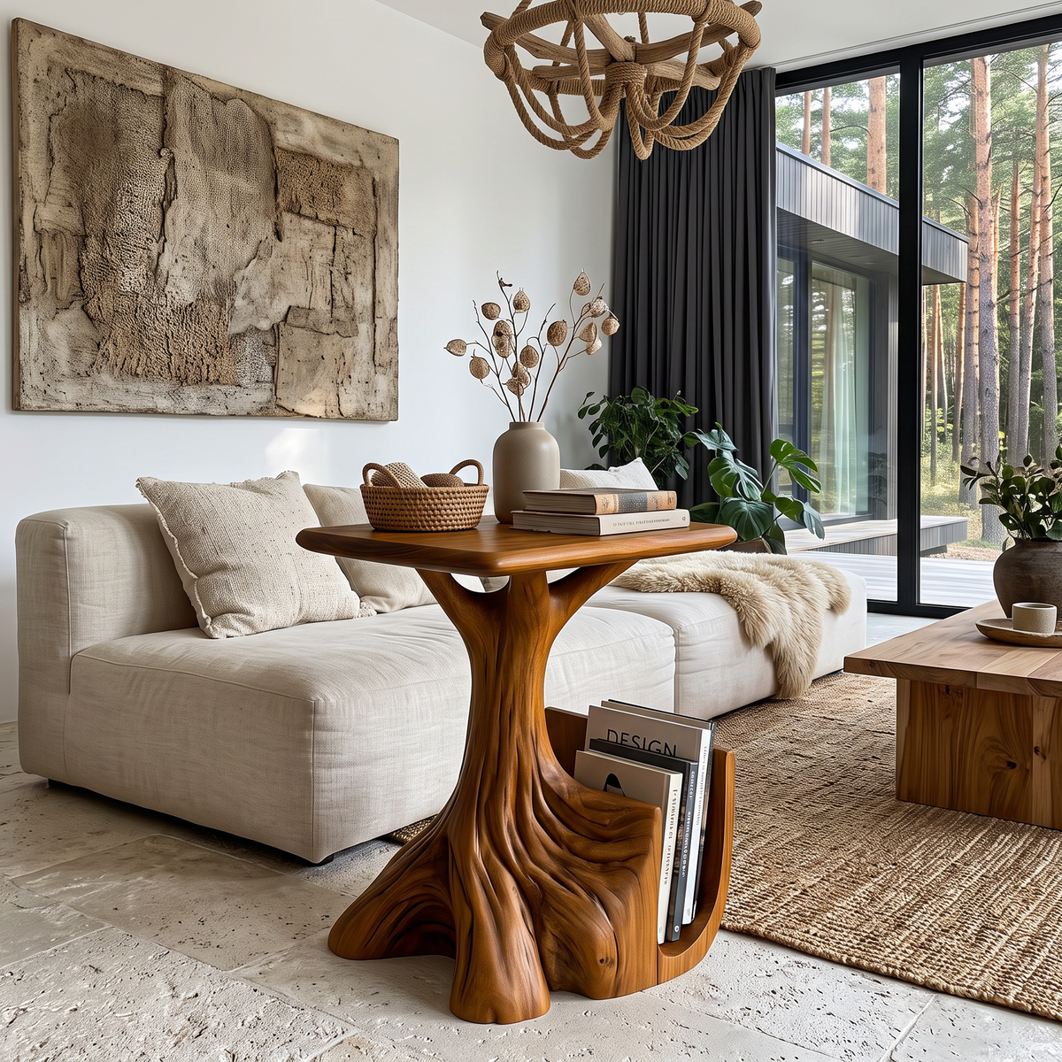 Contemporary Sculptural Side Table With Tree Inspired Base For Living Room - view 3