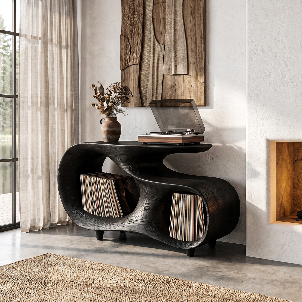 Contemporary Turntable Stand With Flowing Open Frame Design For Entryway - view 3