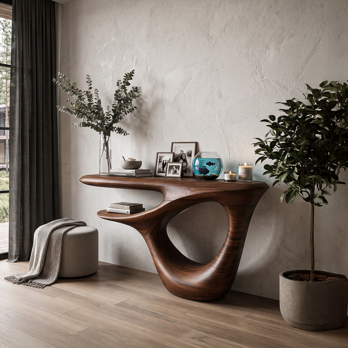 Contemporary Console Table With Artistic Open Frame Base For Foyer And Hallway - view 3