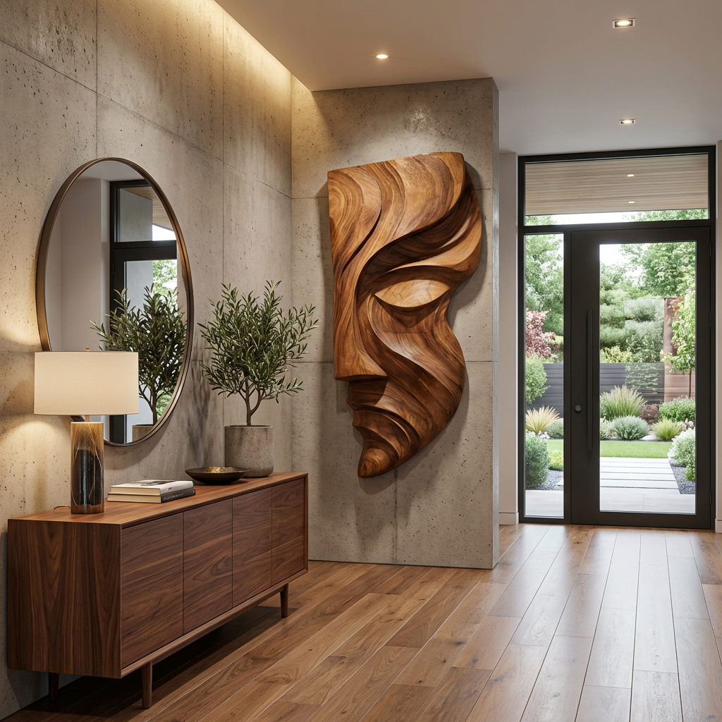 Contemporary Abstract Face Wooden Wall Art Hand Carved For Home