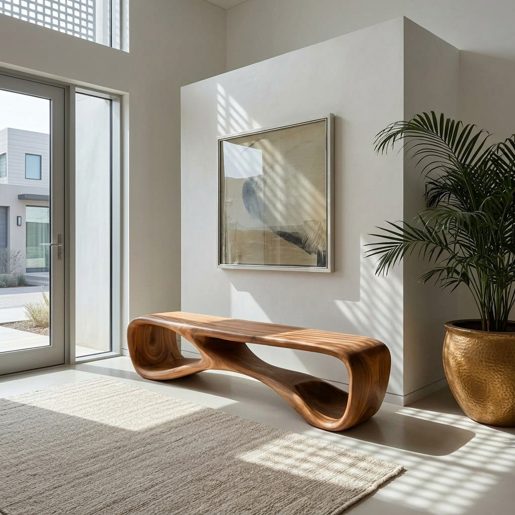 Artistic Natural Wood Bench For Modern Home Decor