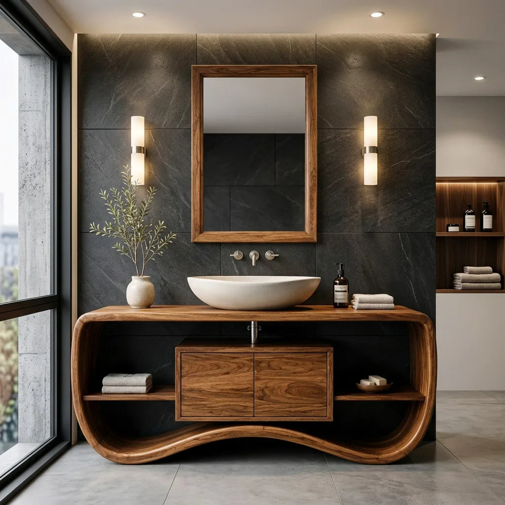 Contemporary Sculptural Open Frame Bathroom Vanity For Master Bathroom