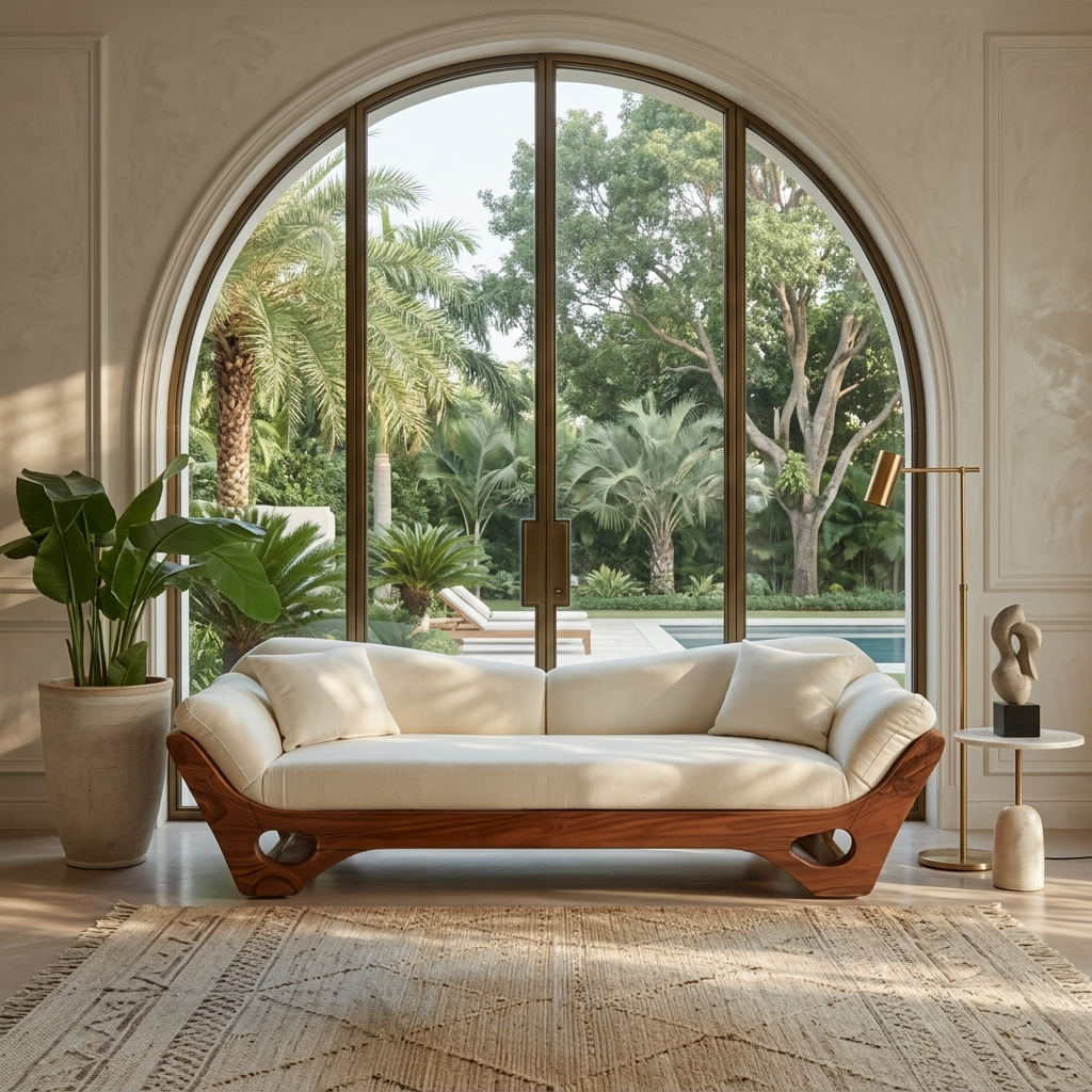 Artistic Wooden Sofa With Sculptural Organic Frame For Contemporary Home