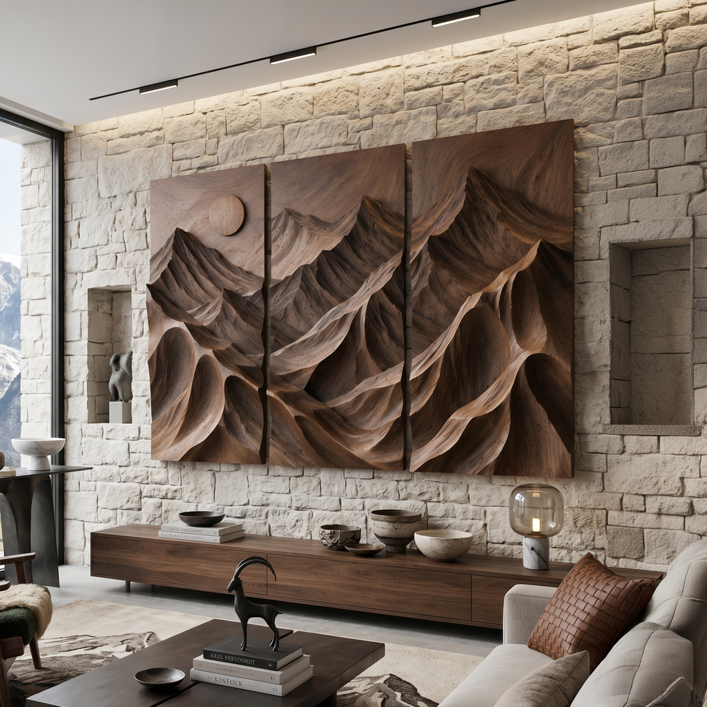 Contemporary Mountain Panel Wall Art For Modern Interior