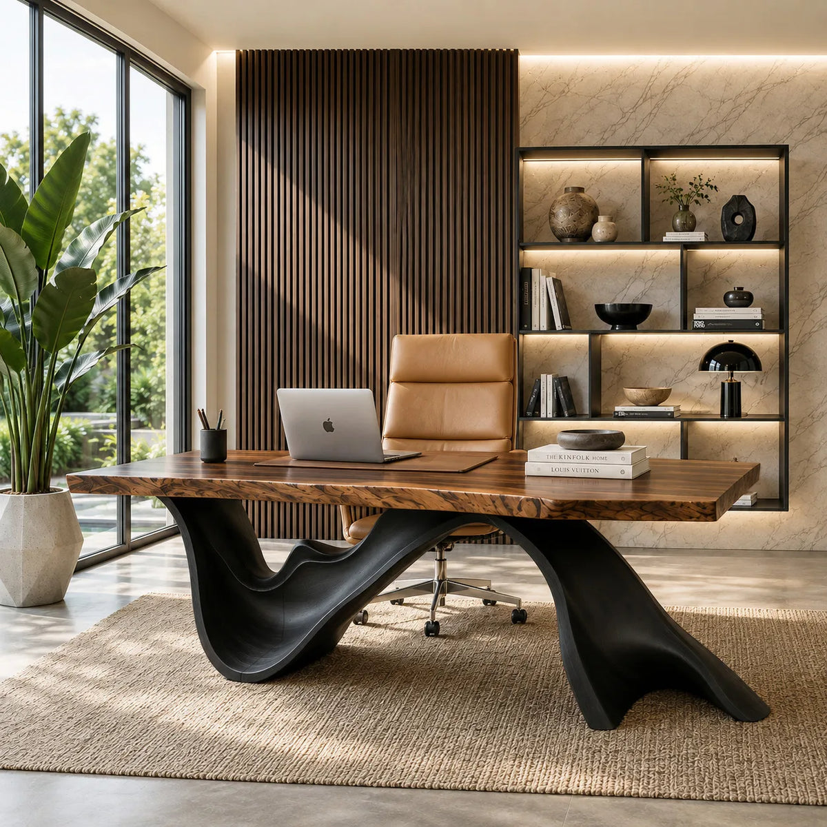 Contemporary Live Edge Sculptural Executive Desk For Home Office
