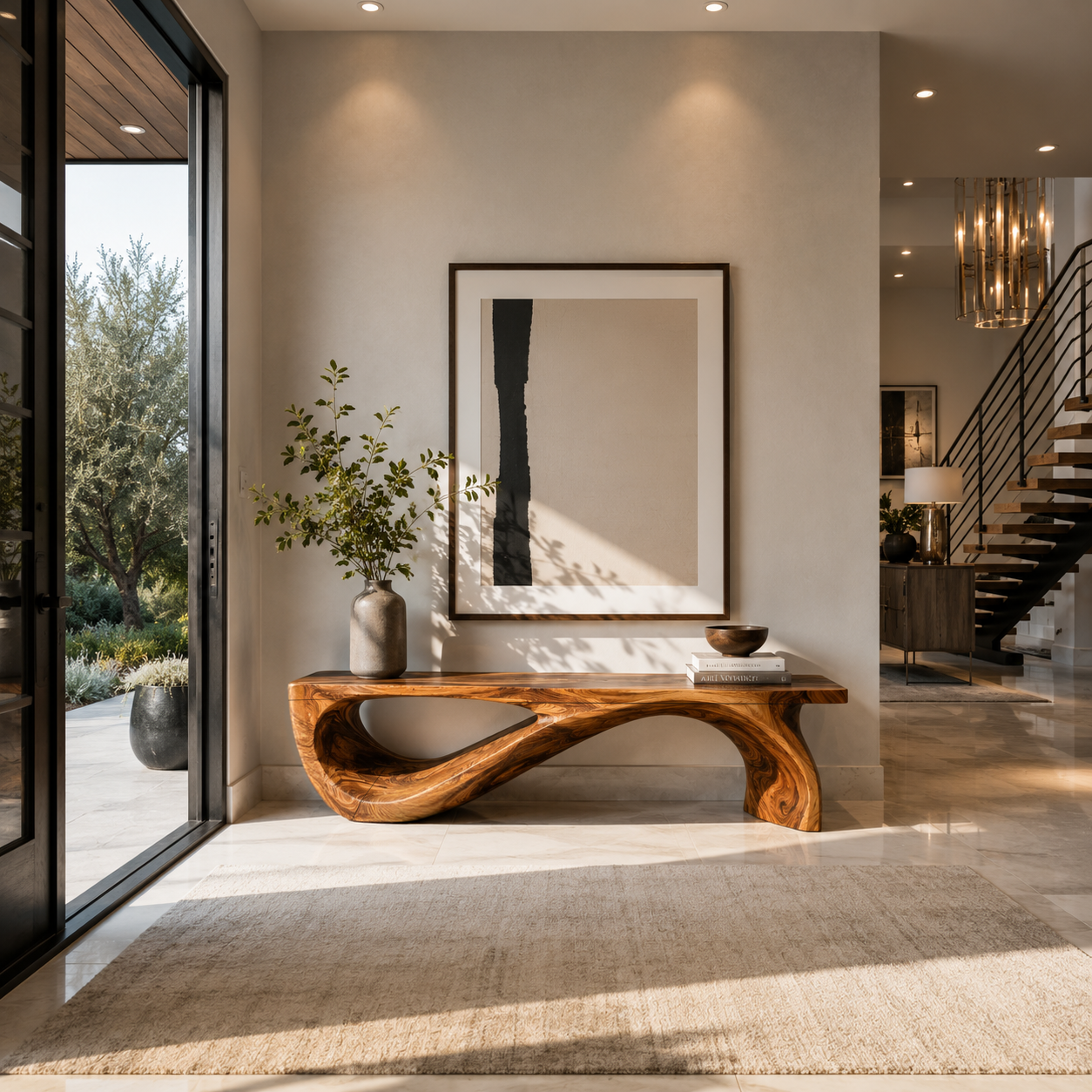 Architectural Bench Sculpted For Modern Hallway Decor