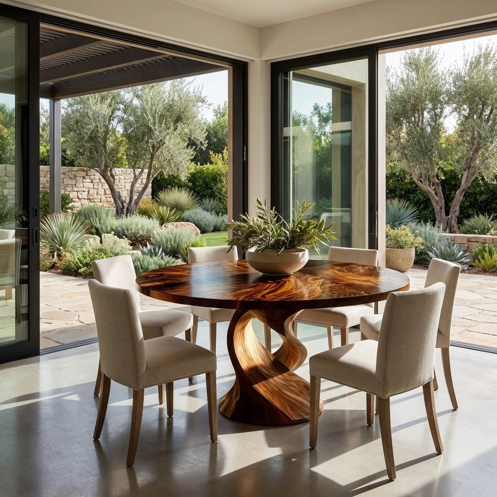 Contemporary Dining Table With Unique Twisted Base For Kitchen