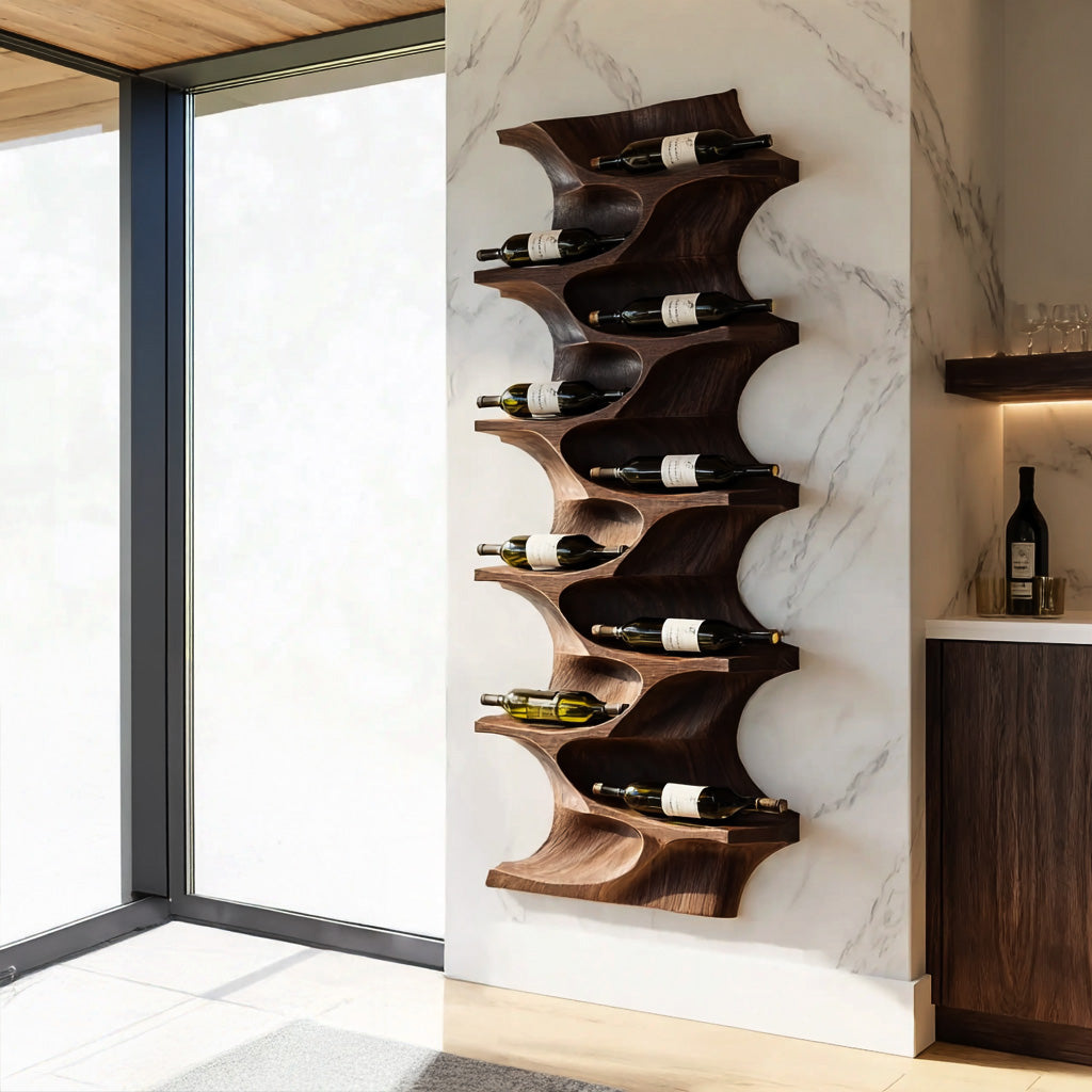 Contemporary Natural Wood Wine Rack For Dining Room Wall Display