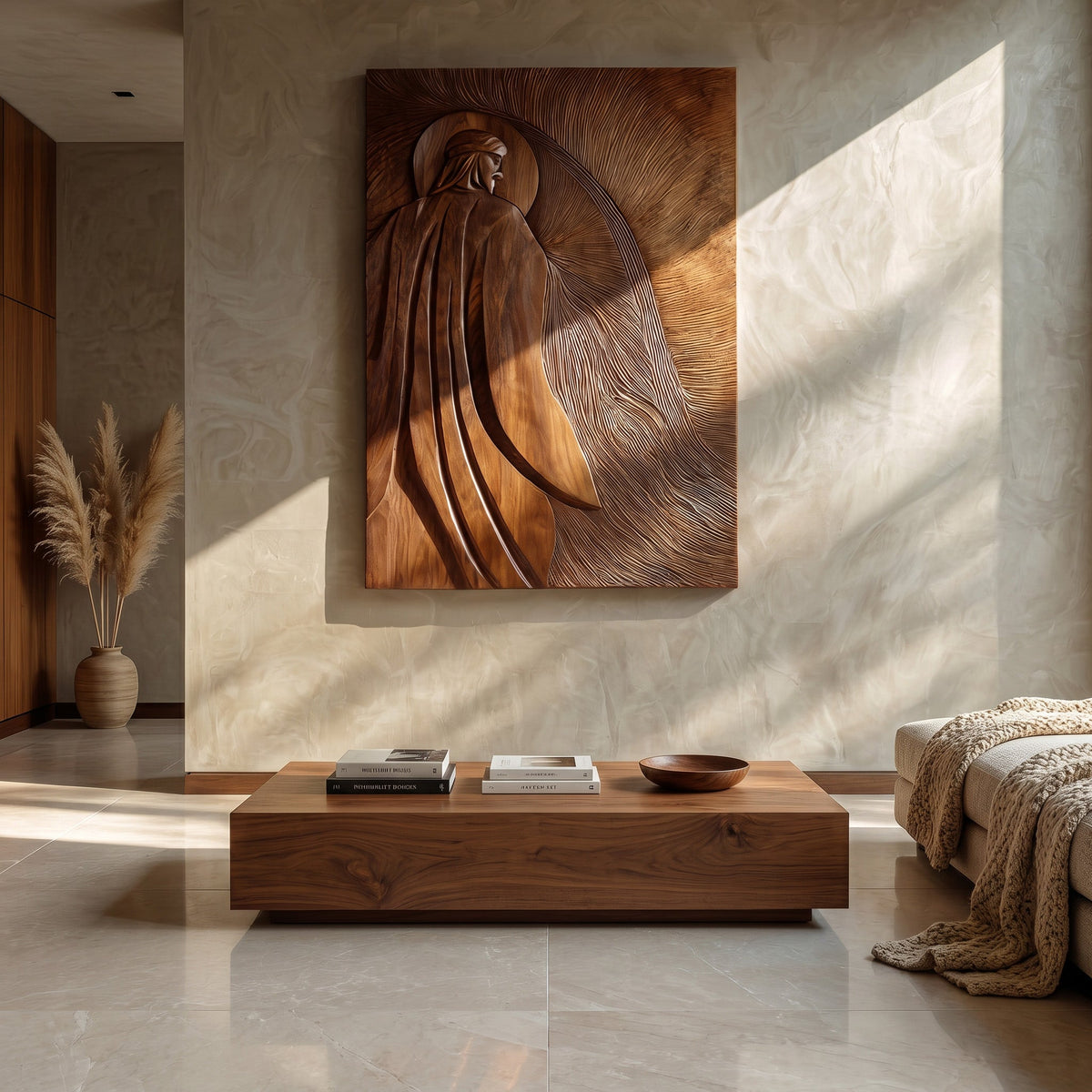 Contemporary Wooden Wall Art With Carved Figure For Living Room - view 3