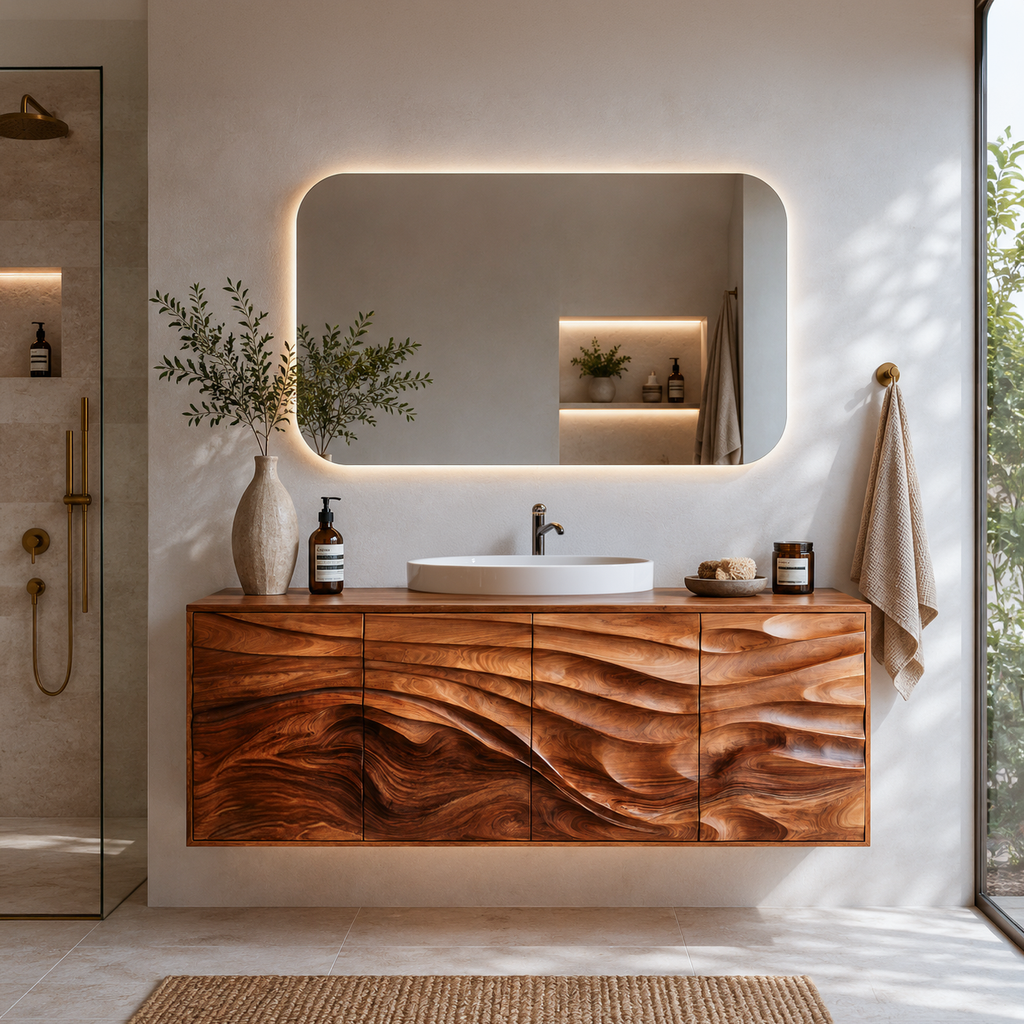 Contemporary Bathroom Vanity With Statement Wave Front For Bathroom Interior