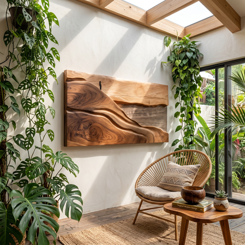 Abstract Natural Wood Wall Art For Tropical Modern Interior Styling