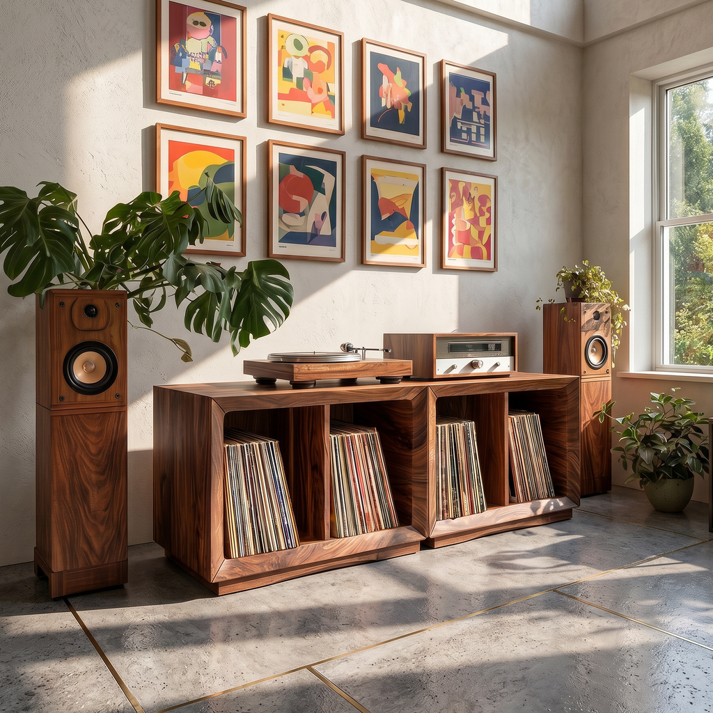 Contemporary Modular Vinyl Storage Cabinet Audiophile Lounge