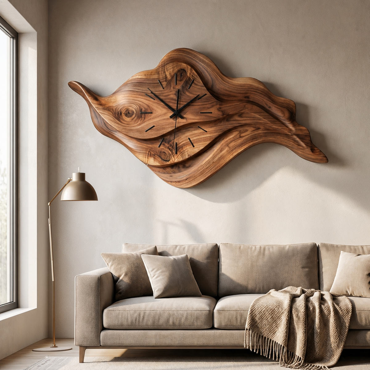 Artistic Sculptural Wooden Clock For Modern Home Office