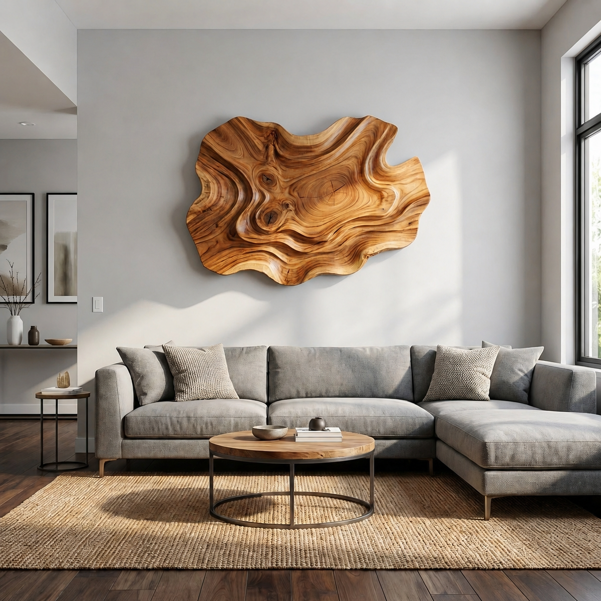 Abstract Wooden Wave Wall Art For Contemporary Living Room
