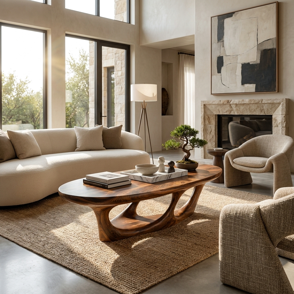 Contemporary Coffee Table With Flowing Open Loop Base For Home