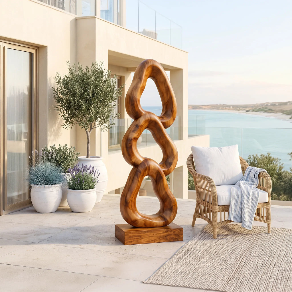 Abstract Wooden Sculpture For Luxury Coastal Balcony Decor