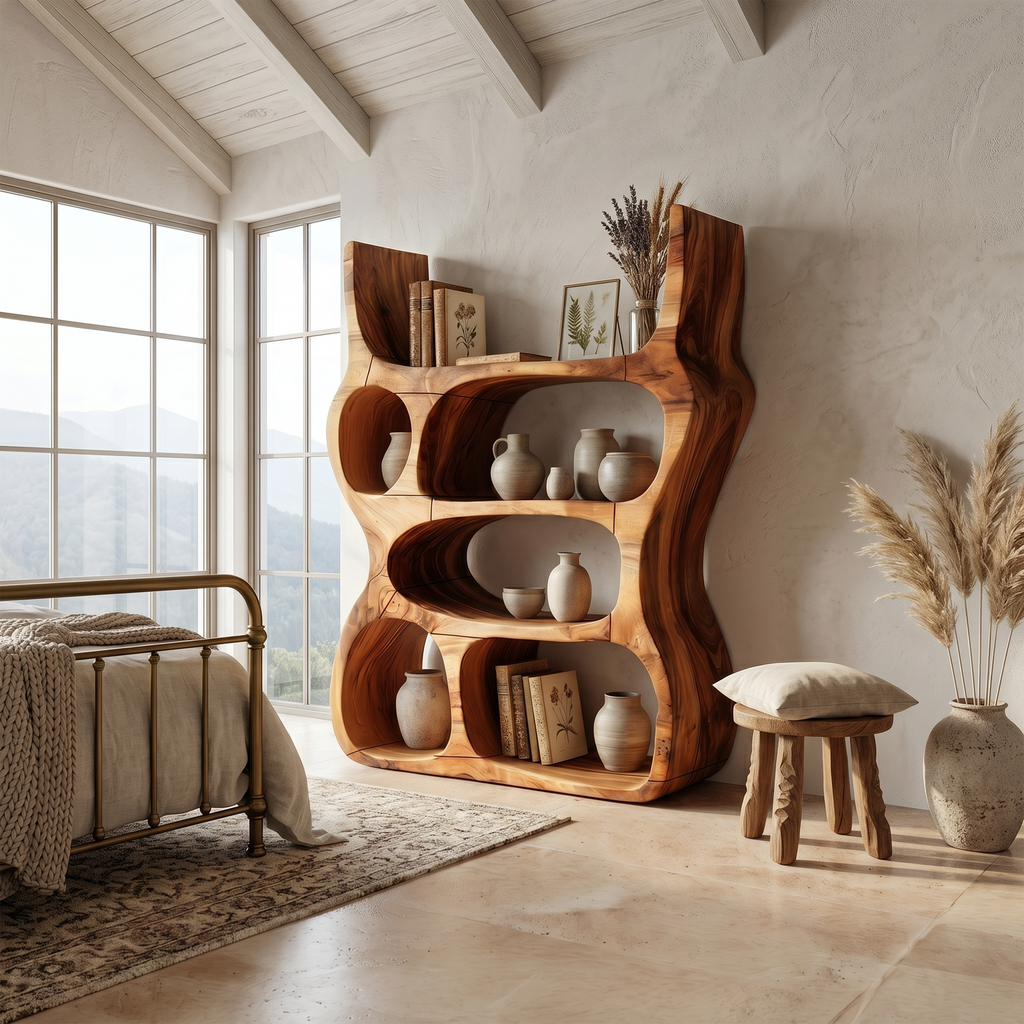 Artisan Organic Wooden Display Shelf For Cozy Interiors