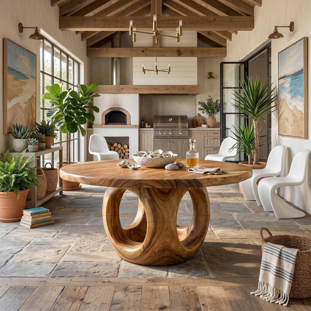 Coastal Round Kitchen Table For Outdoor Kitchen