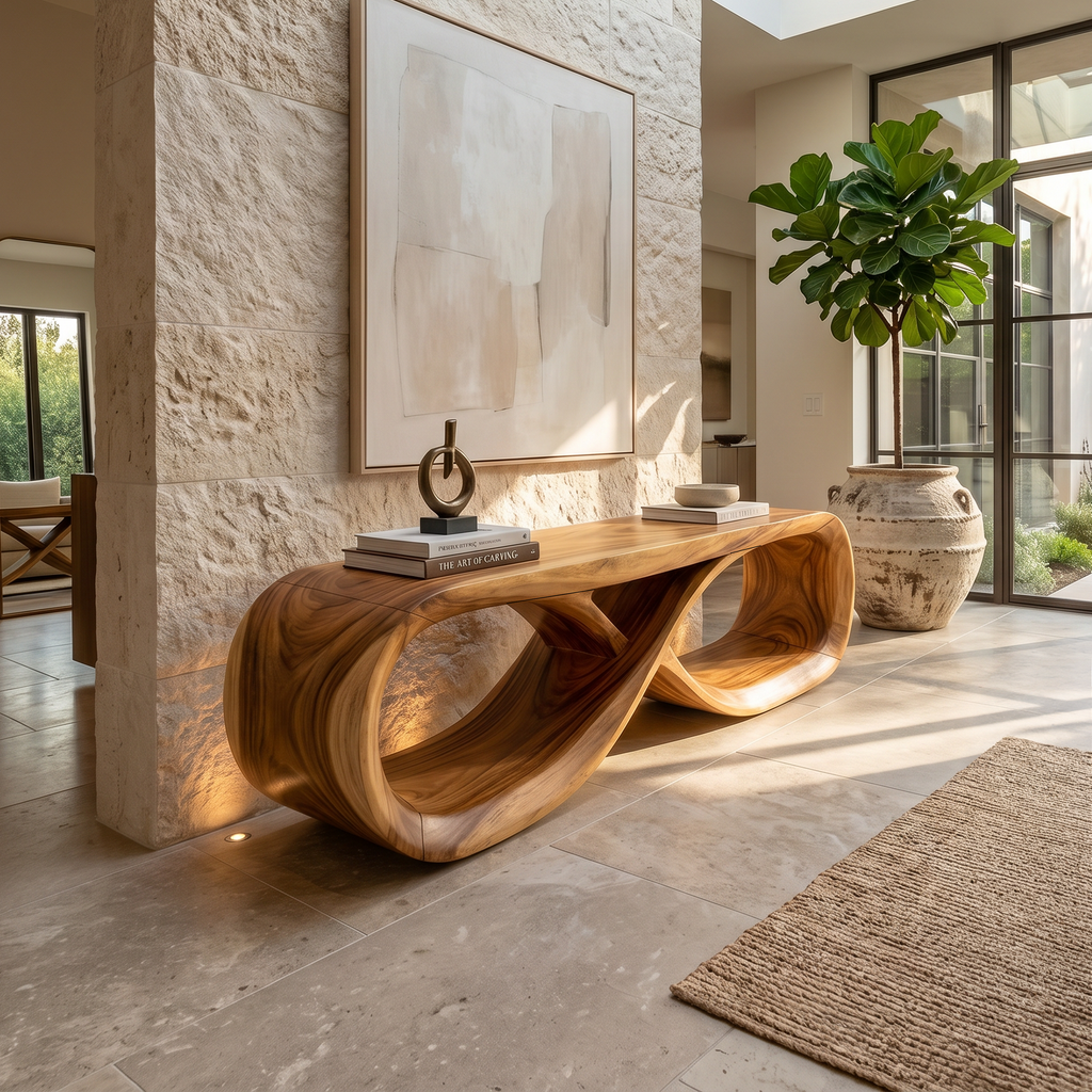 Curved Wooden Bench Contemporary Residence - view 3