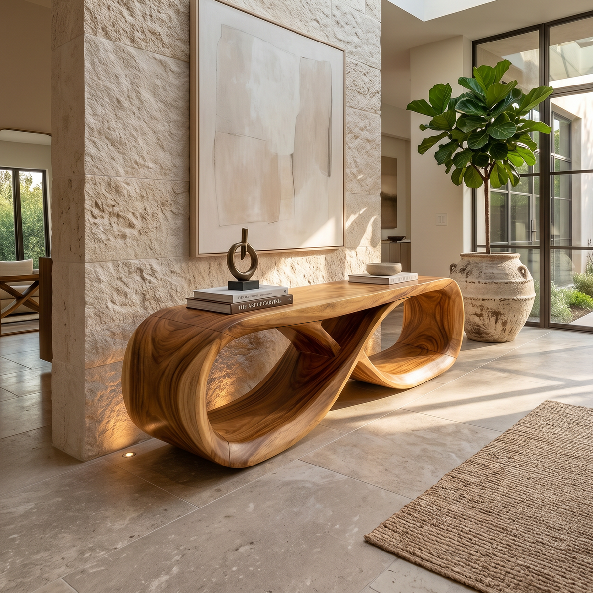 Curved Wooden Bench Contemporary Residence - view 3