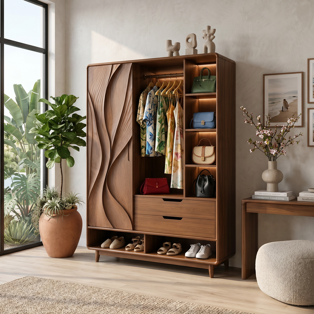Contemporary Sculptural Form Armoire For Luxury Bedroom Interior