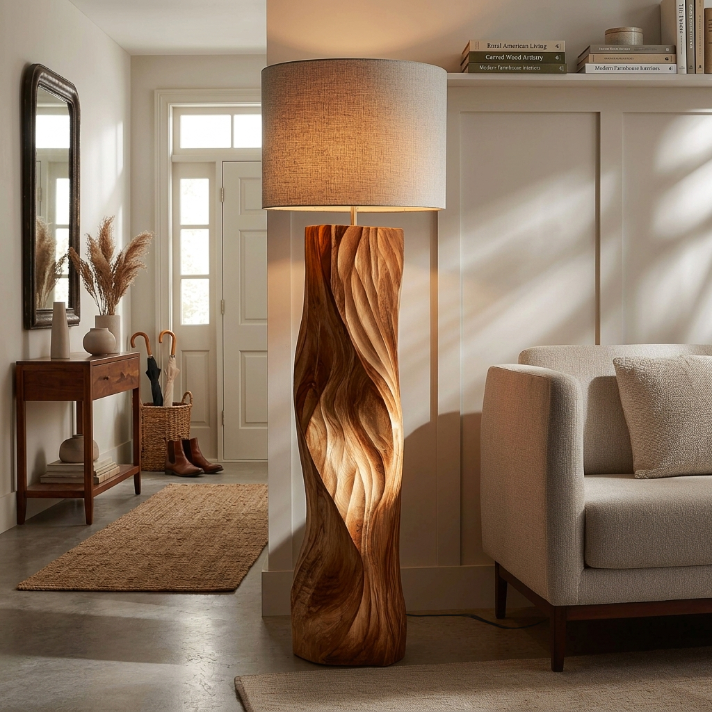Contemporary Wood Floor Lamp Sculptural Design For Home Lobby - view 3