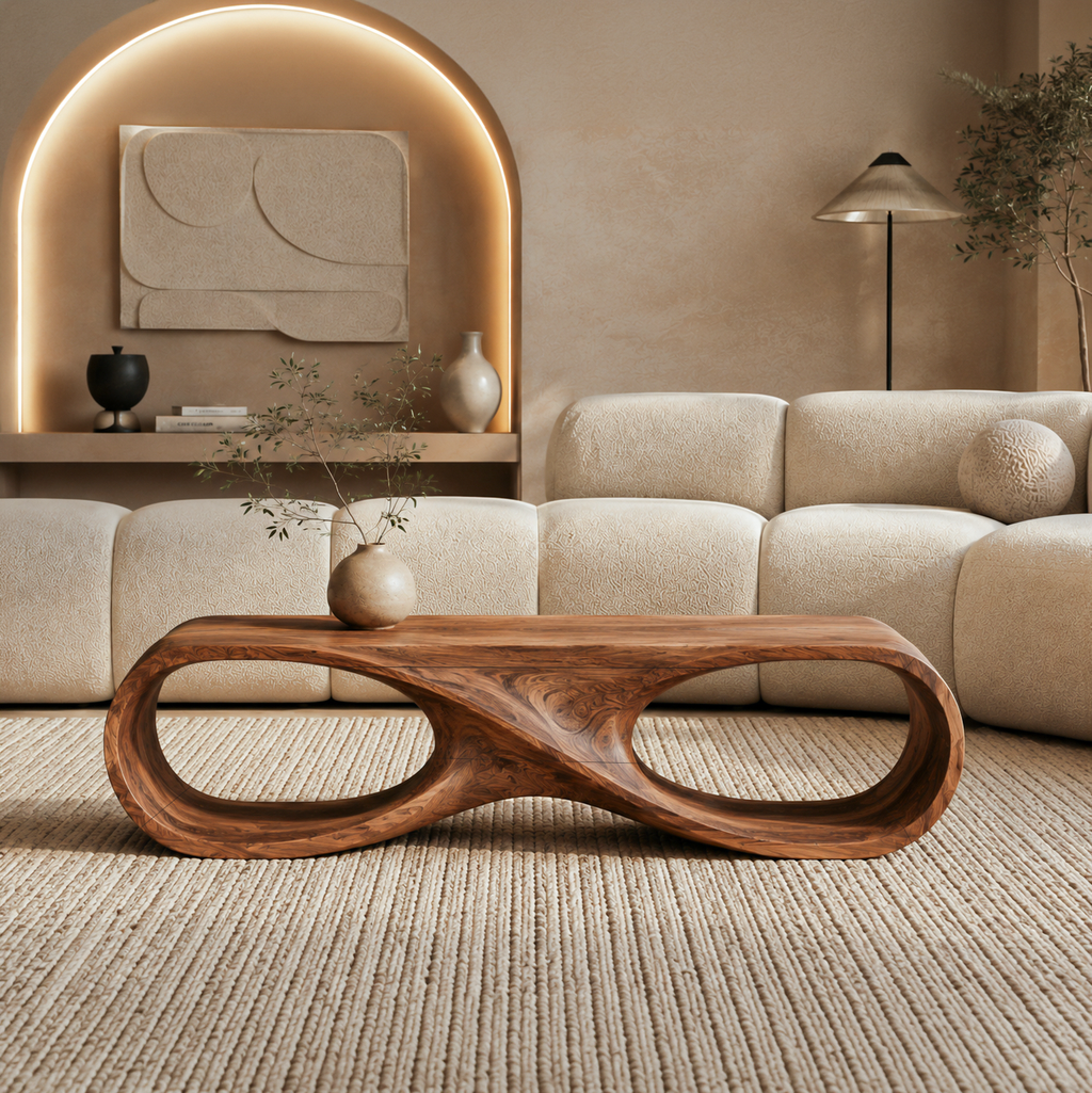 Contemporary Coffee Table With Infinity Loop For Modern Living Room
