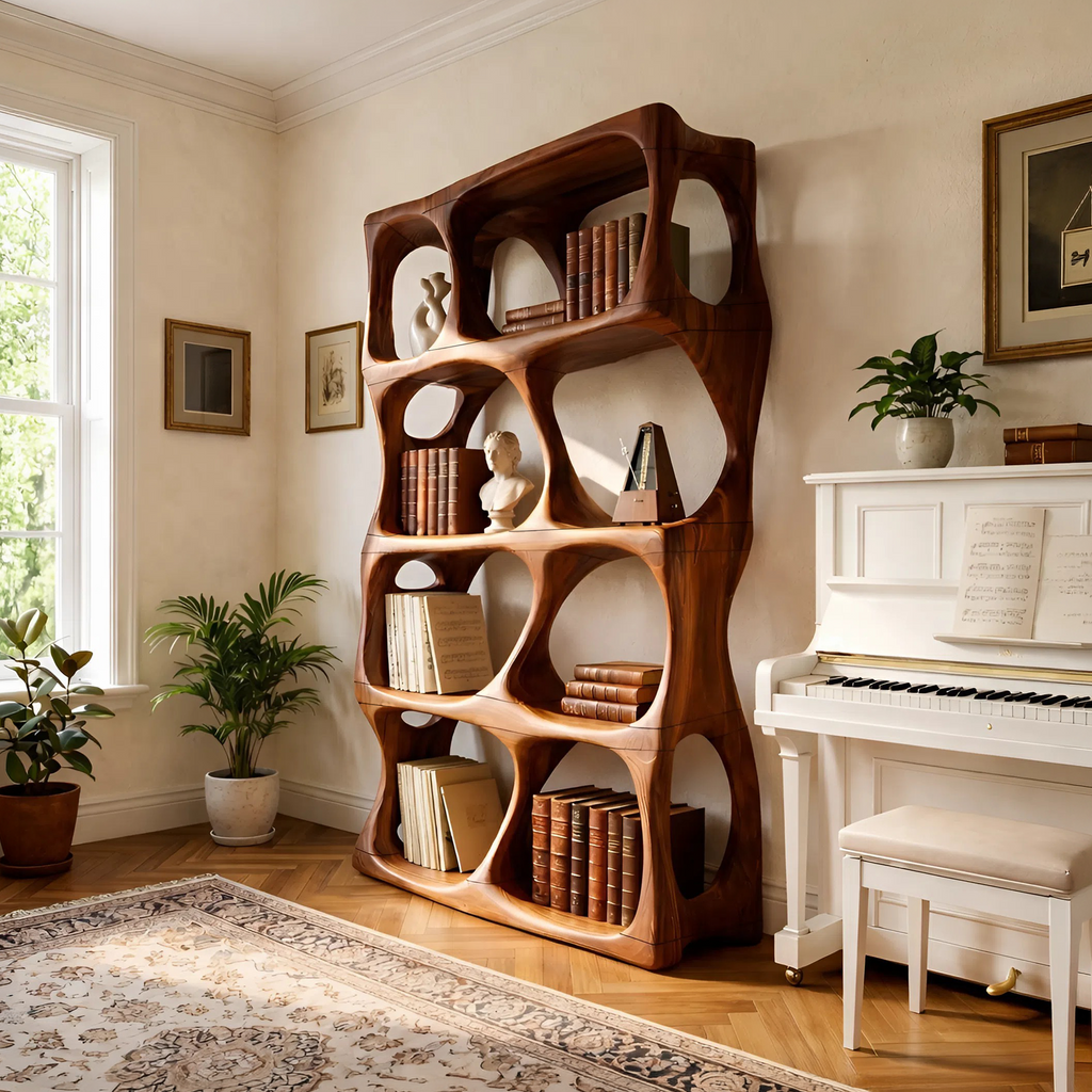 Contemporary Handcrafted Bookcase Display Organizer For Study Room
