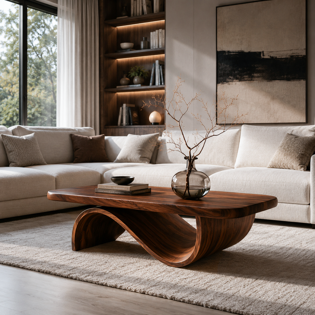 Artistic Coffee Table Curved Base Design For Living Decor