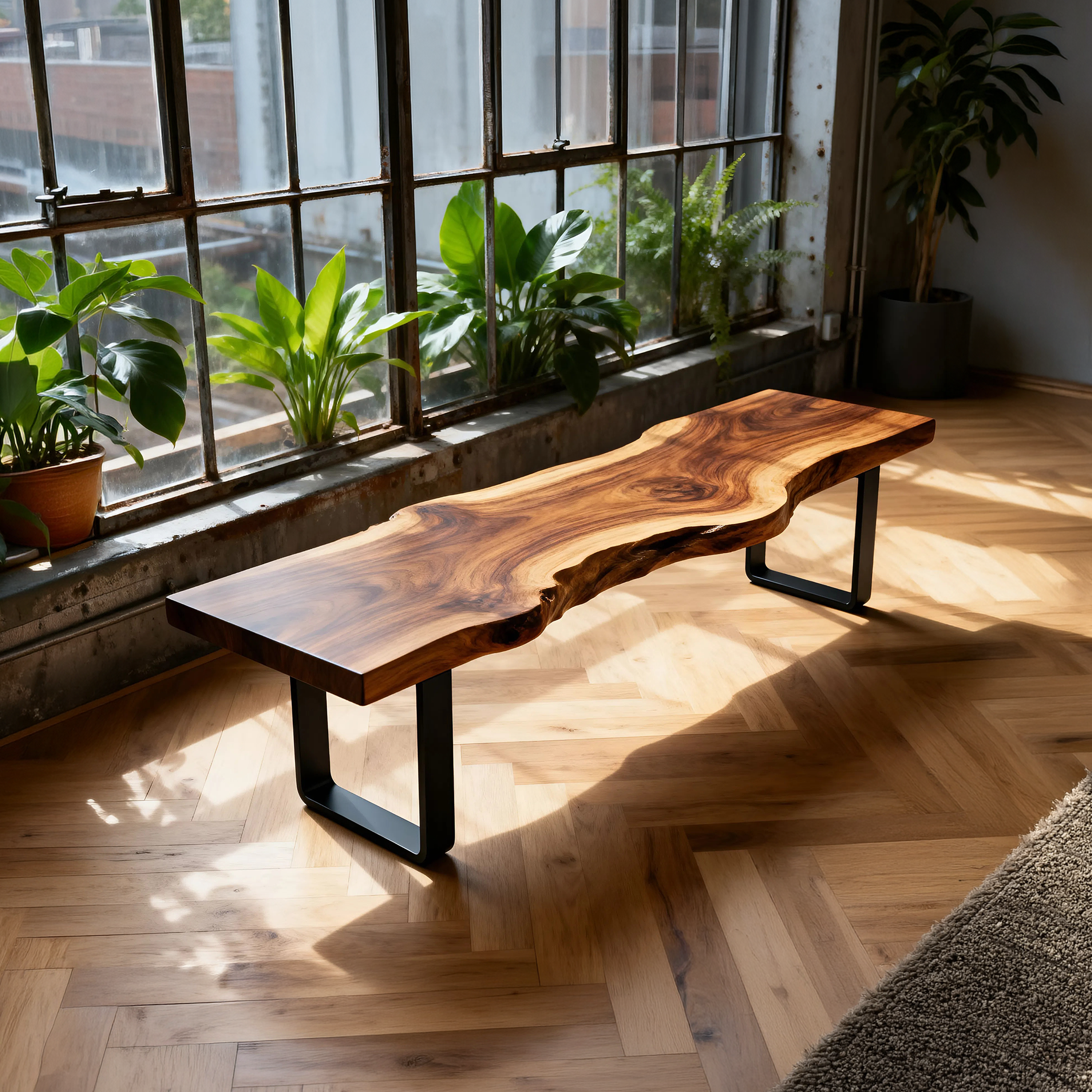 Contemporary Live Edge Long Bench For Sunroom Interior Area