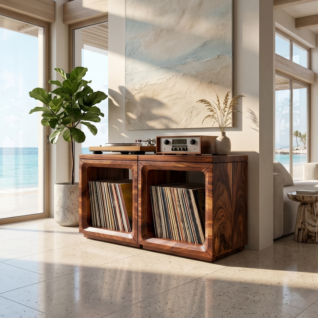 Coastal Minimalist Record Storage Cabinet Beach House