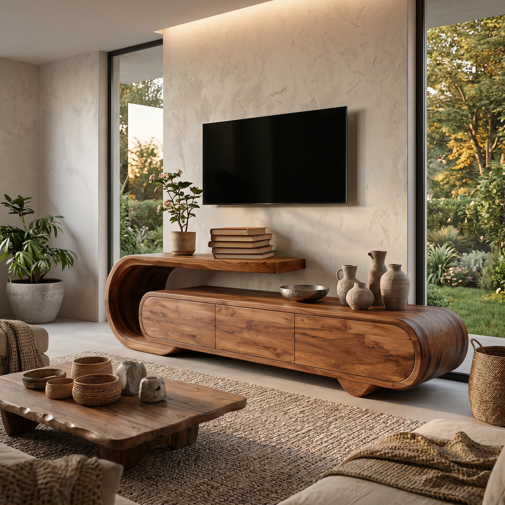 Contemporary Natural Wood TV Console For Home Storage
