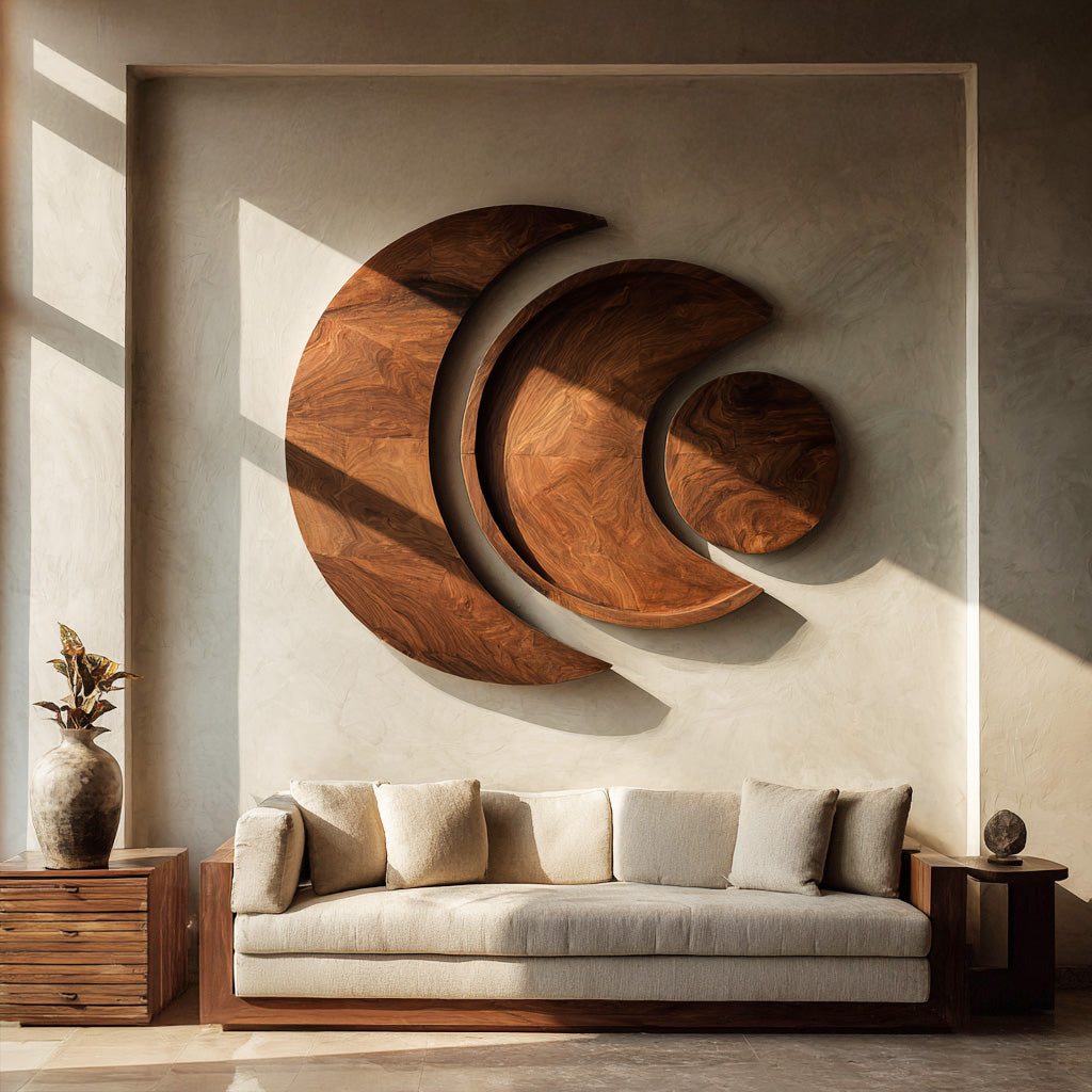 Contemporary Moon Phase Wood Wall Art For Living Decor