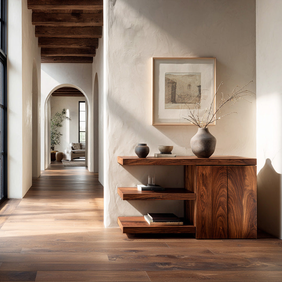 Contemporary Asymmetrical Wooden Console Table For Entryway