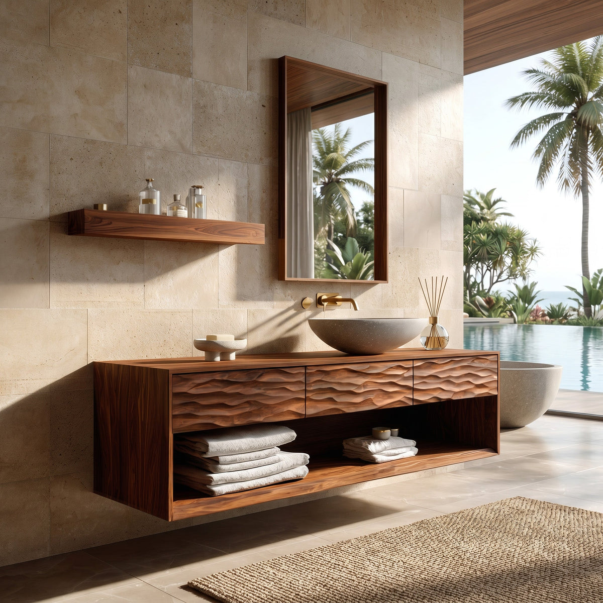 Contemporary Floating Bathroom Vanity With Textured Front For Bathroom