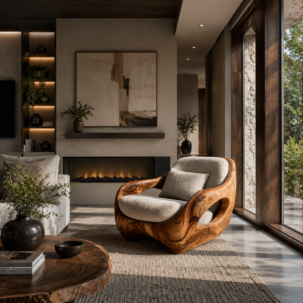 Artistic Organic Lounge Seating Open Carved Frame For Living Room