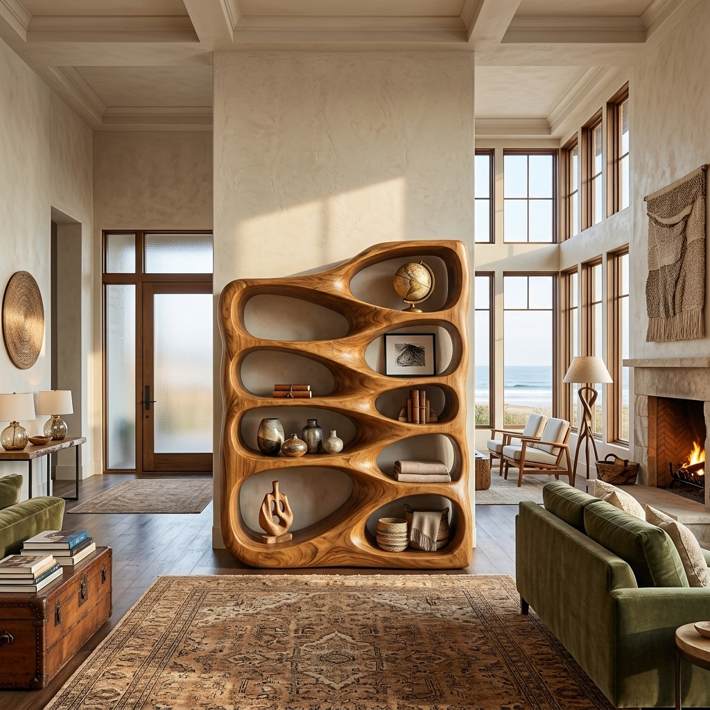 Artistic Sculptural Wooden Bookshelf For Home Storage