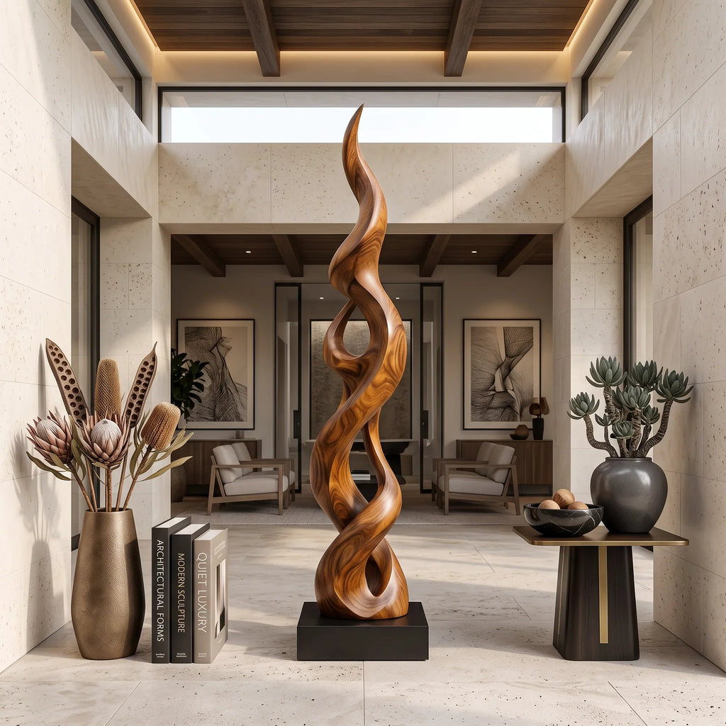Contemporary Abstract Wood Sculpture For Modern Entryway Home Decor