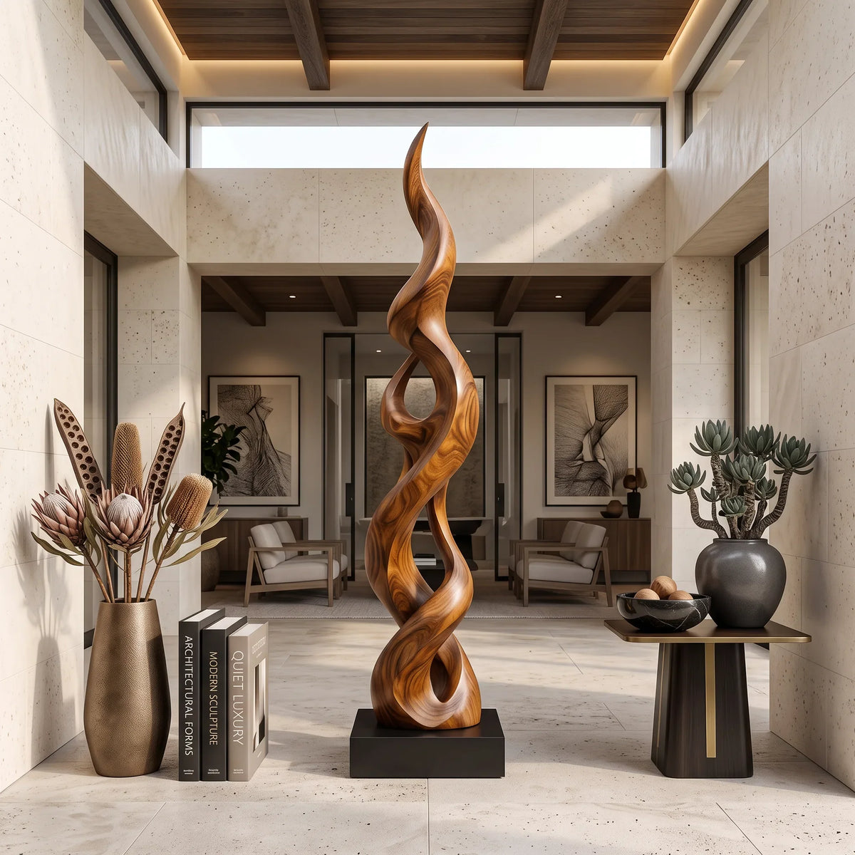Contemporary Abstract Wood Sculpture For Modern Entryway Home Decor