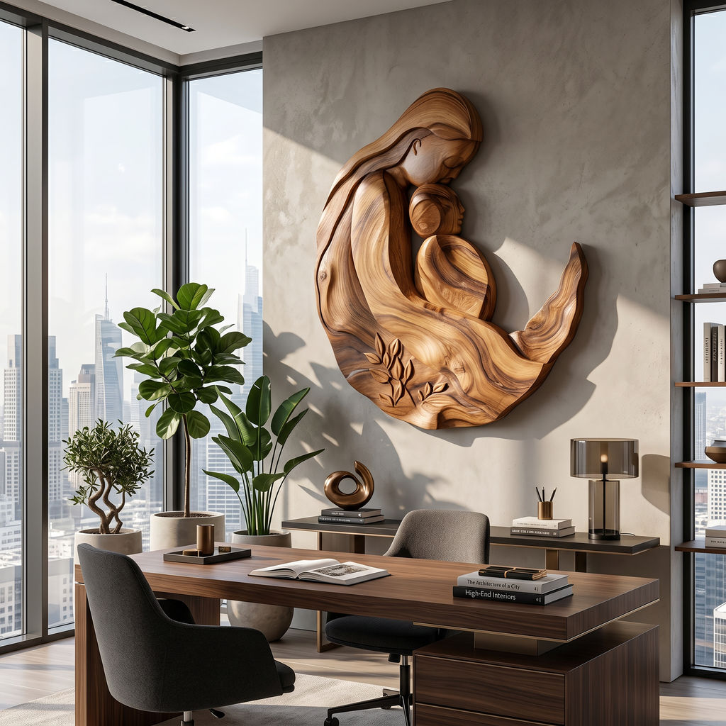 Artistic Motherhood Wall Decor With Carved Detail For Office