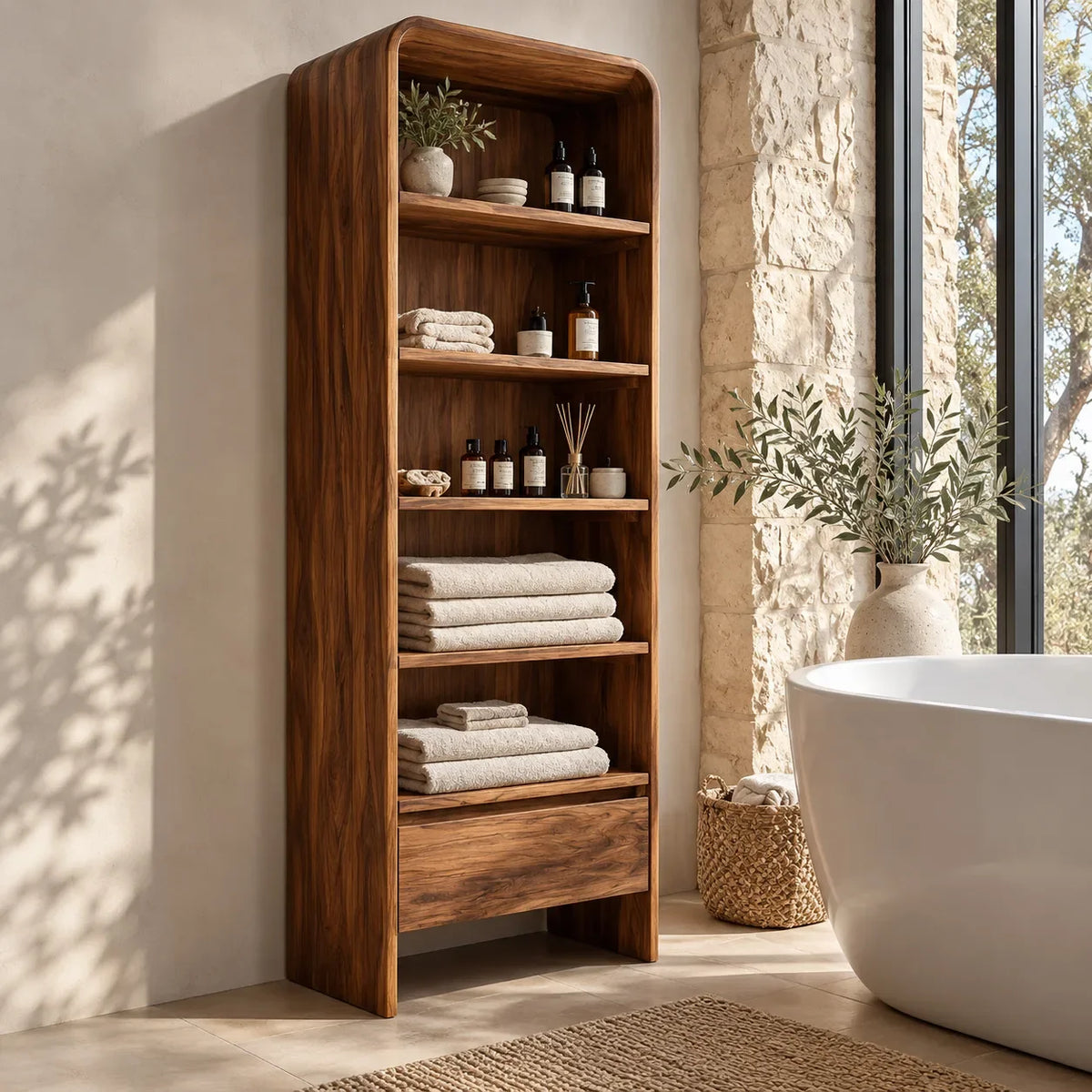 Contemporary Bathroom Cabinet With Rounded Edges For Bathroom