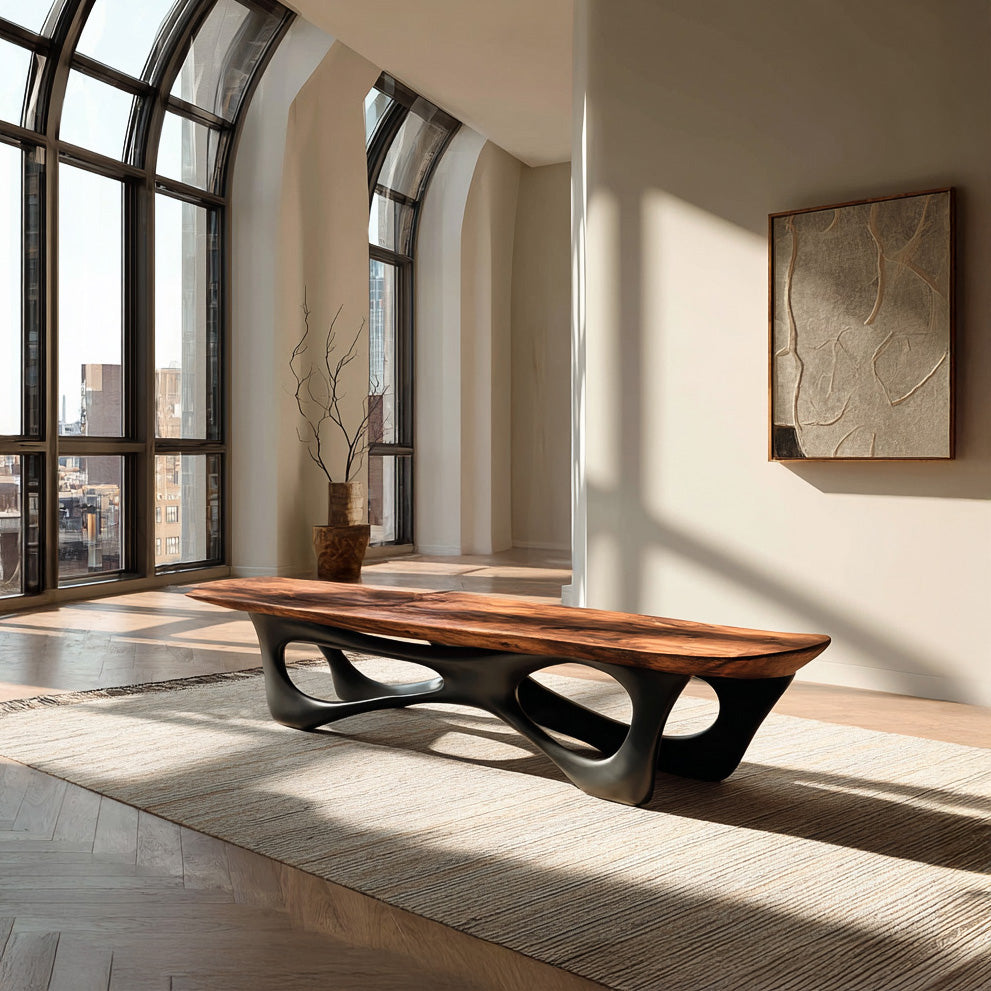 Curved Wooden Statement Bench For Modern Apartment - view 3