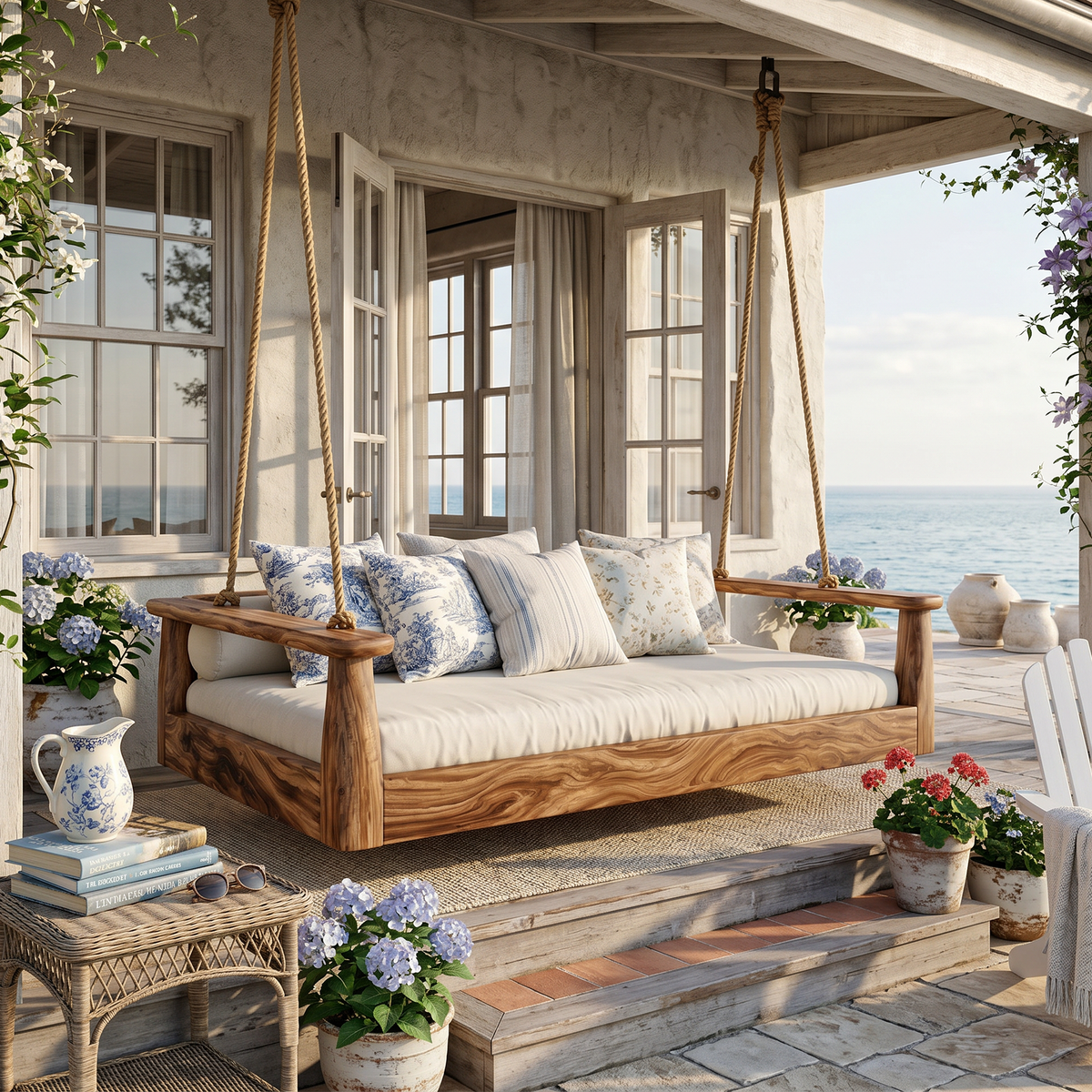 Coastal Porch Hanging Daybed Swing Seaside Cottage Retreat