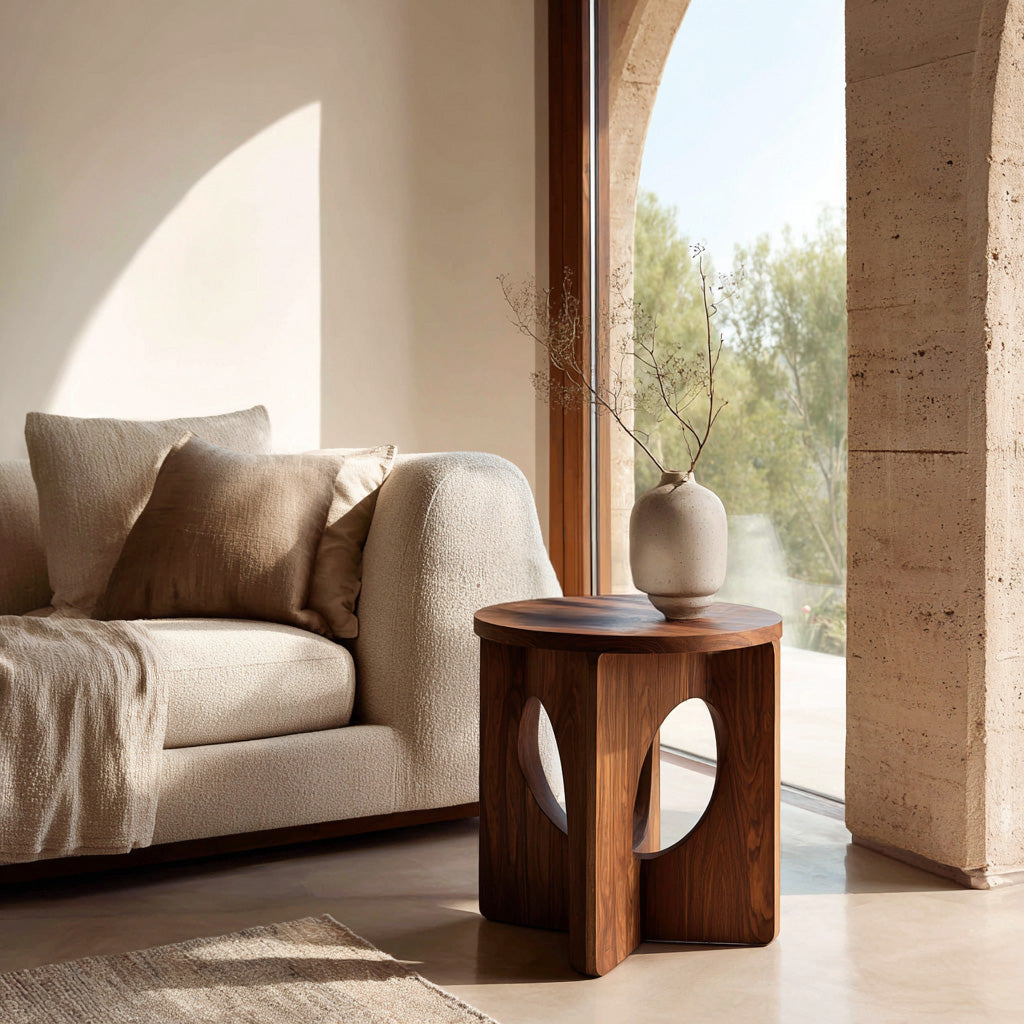 Contemporary Natural Wood Round Side Table For Living Furniture
