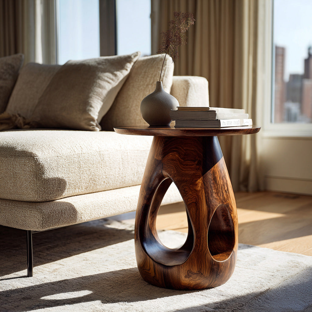 Contemporary Natural Wood Hollow Form Side Table For Living
