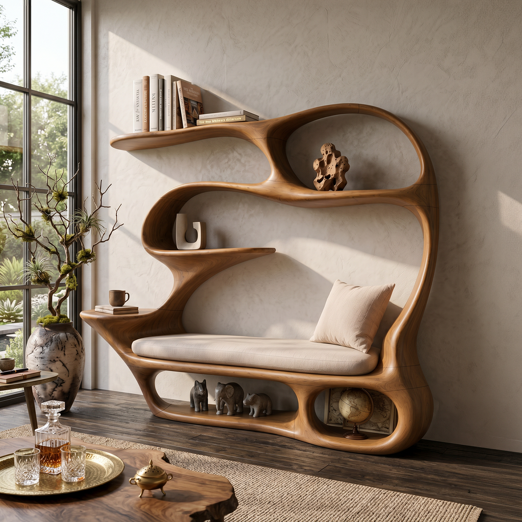 Contemporary Reading Seat Bookcase For Home Library